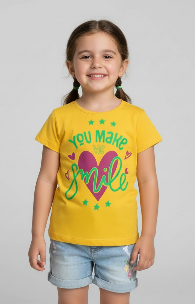 Biye Yaka Baskılı Kız Tişört mk595